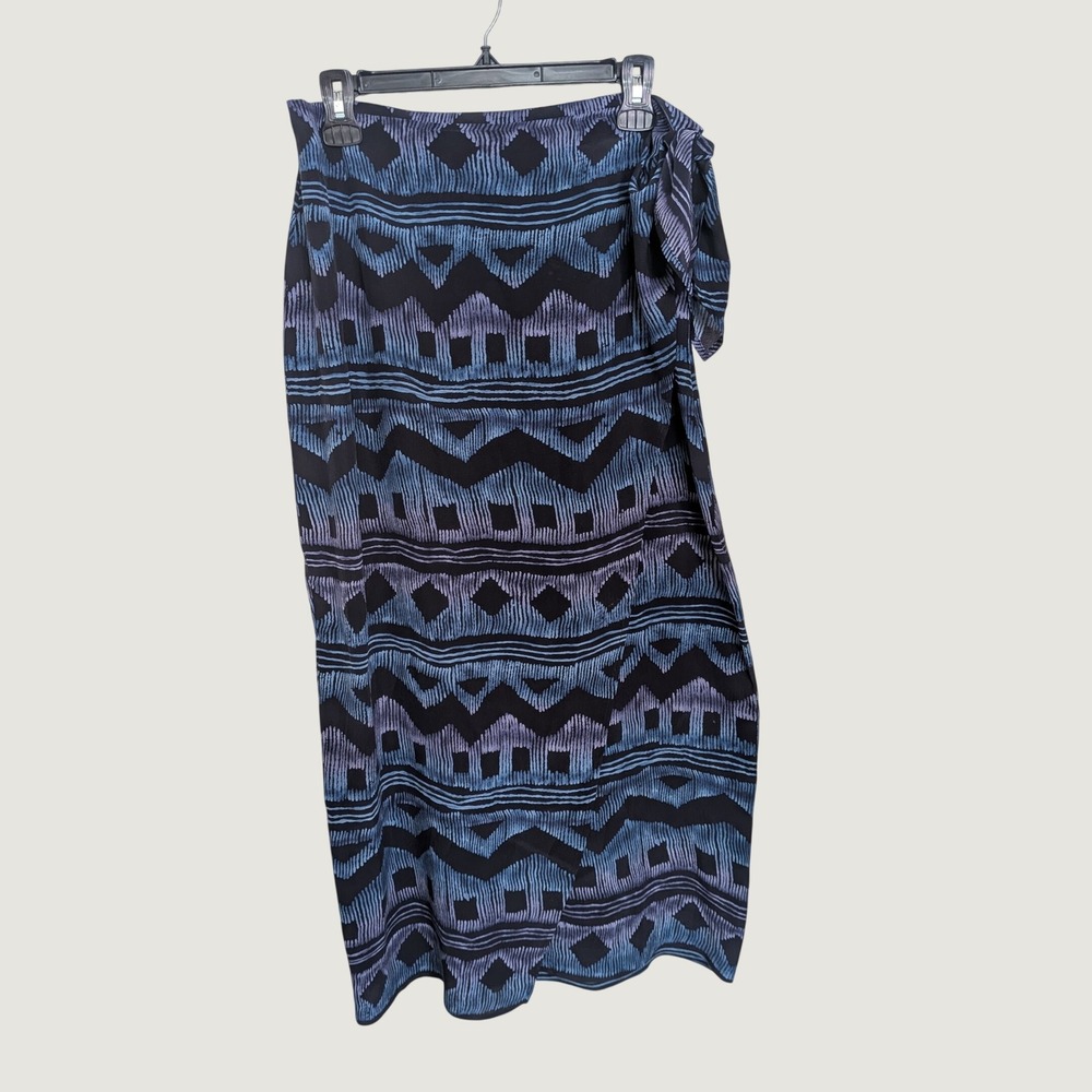 Jones New York Vintage 100% Silk Wrap Midi Skirt Blue Geometric Print Size 10